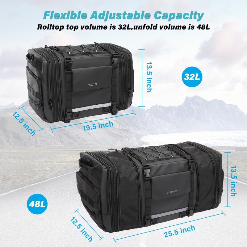 MOSISO Motorcycle Tail Bag  Expandable 32L-48L  Rain Cover & Shoulder Strap  Motorbike Storage Duffle  Black - Image 2